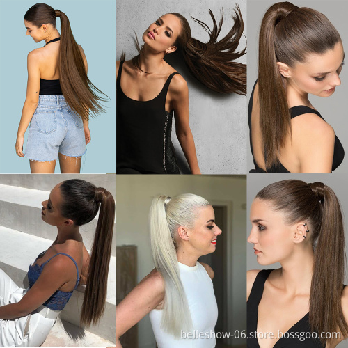 Long Straight Ponytail Hair Synthetic Ombre Mixed Color Straight Synthetic rainbow Ponytail Wrap Around Magic Paste Ponytail